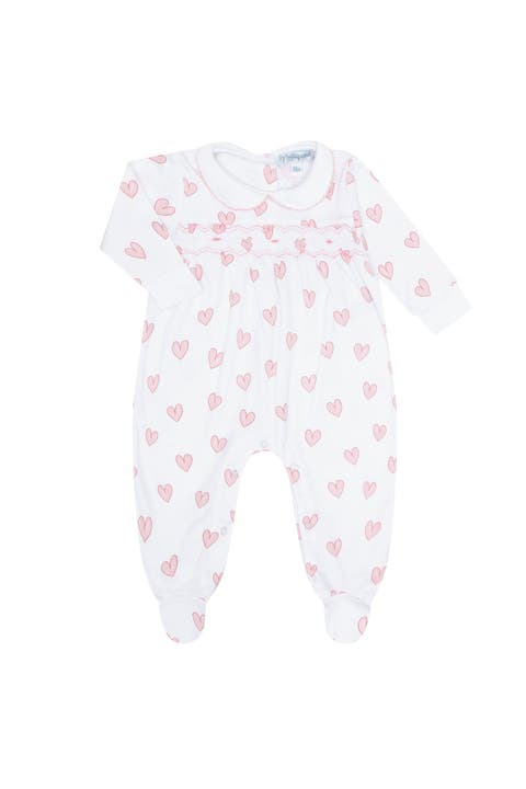 Pink Heart Print Smocked Footie - Baby