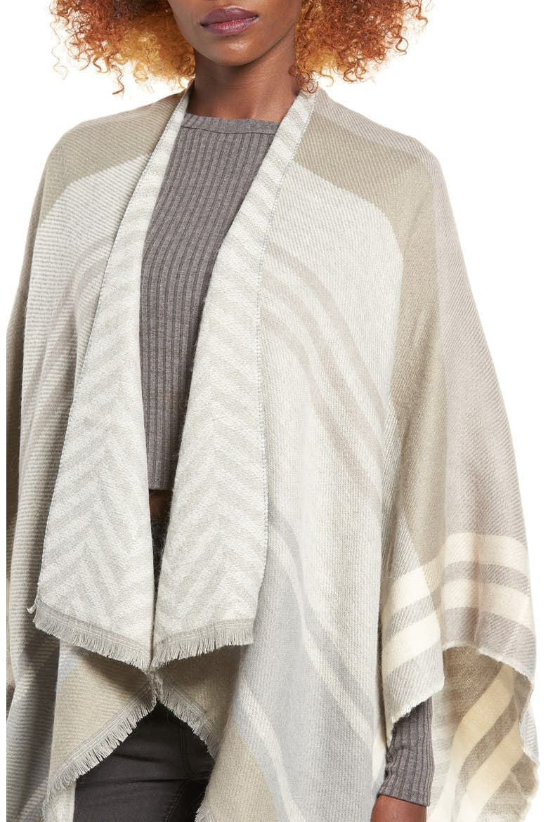 Plaid Poncho, Alternate, color, LIGHT GREY