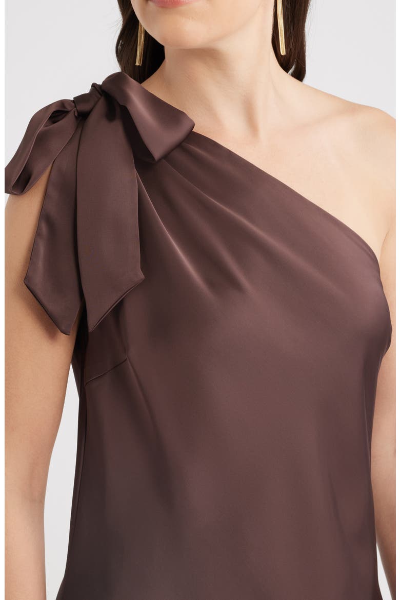 Bow One-Shoulder Maxi Dress, Alternate, color, BROWN