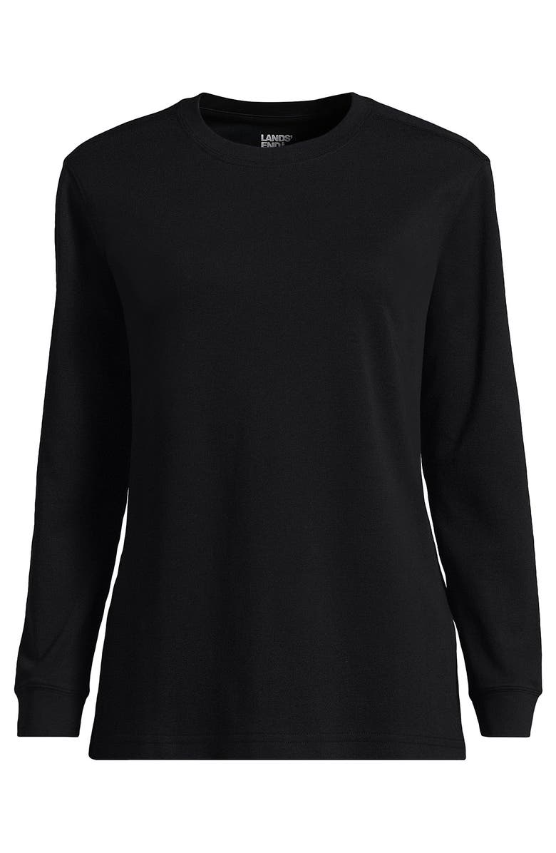Lands' End Long Sleeve Cotton Interlock Crew T-Shirt, Alternate, color, Black