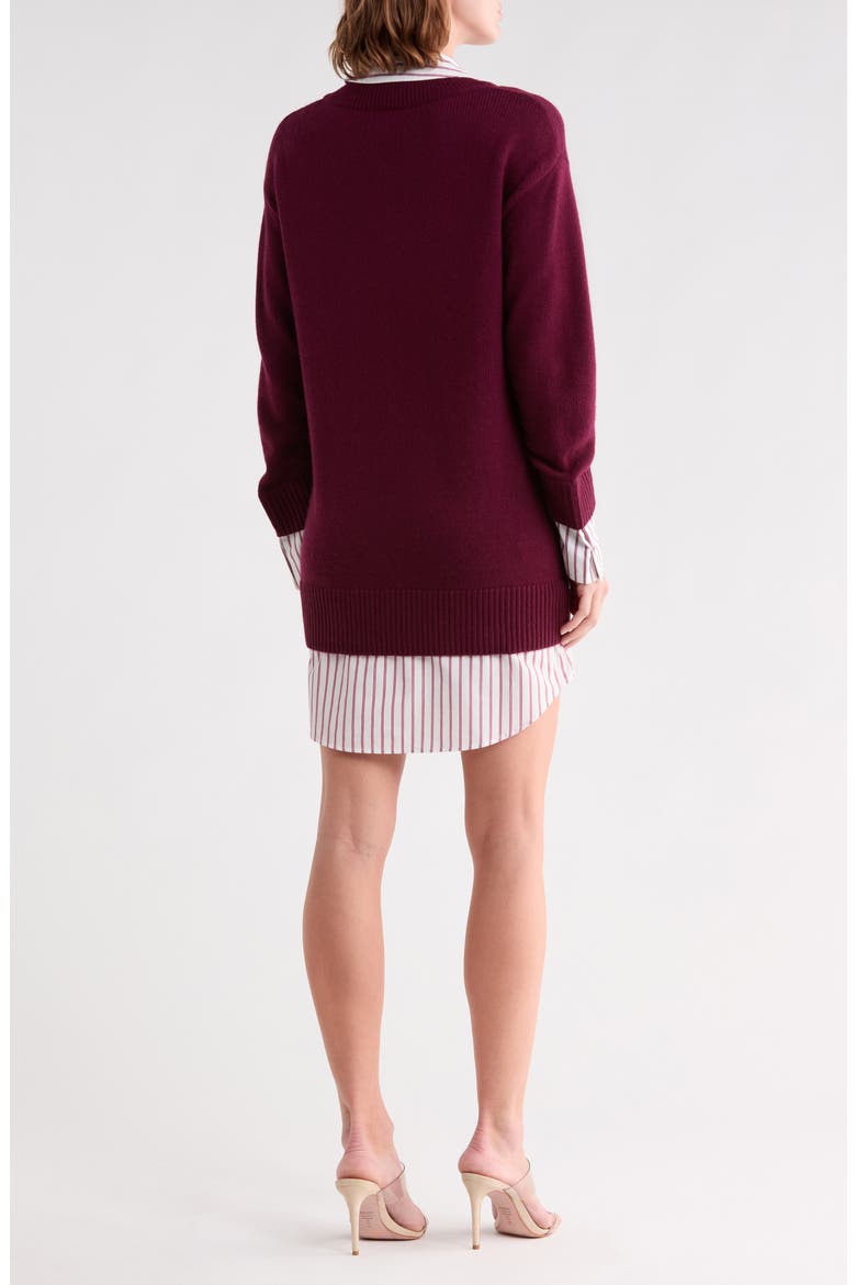 Santina Brooch Layered Sweater Dress, Alternate, color, BORDEAUX/ WINE STRIPE