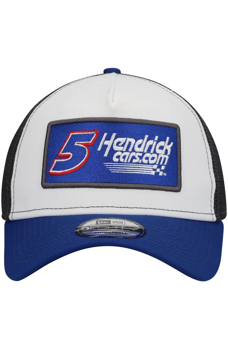 New Era Men's New Era White/Royal Kyle Larson Double Patch 9FORTY A-Frame Trucker Snapback Hat, Alternate, color, 