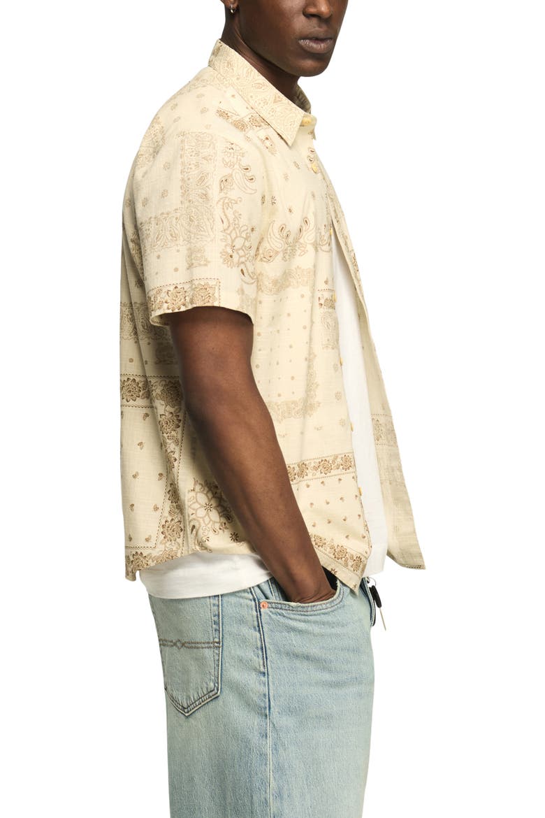 San Gabriel Short Sleeve Cotton Button-Up Shirt, Alternate, color, NATURAL MULTI PRINT