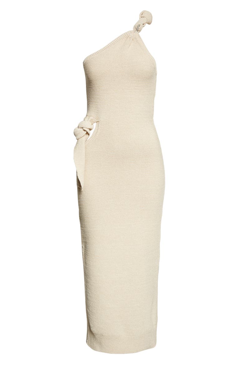 Knot Detail One-Shoulder Links Stitch Dress, Alternate, color, IVORY