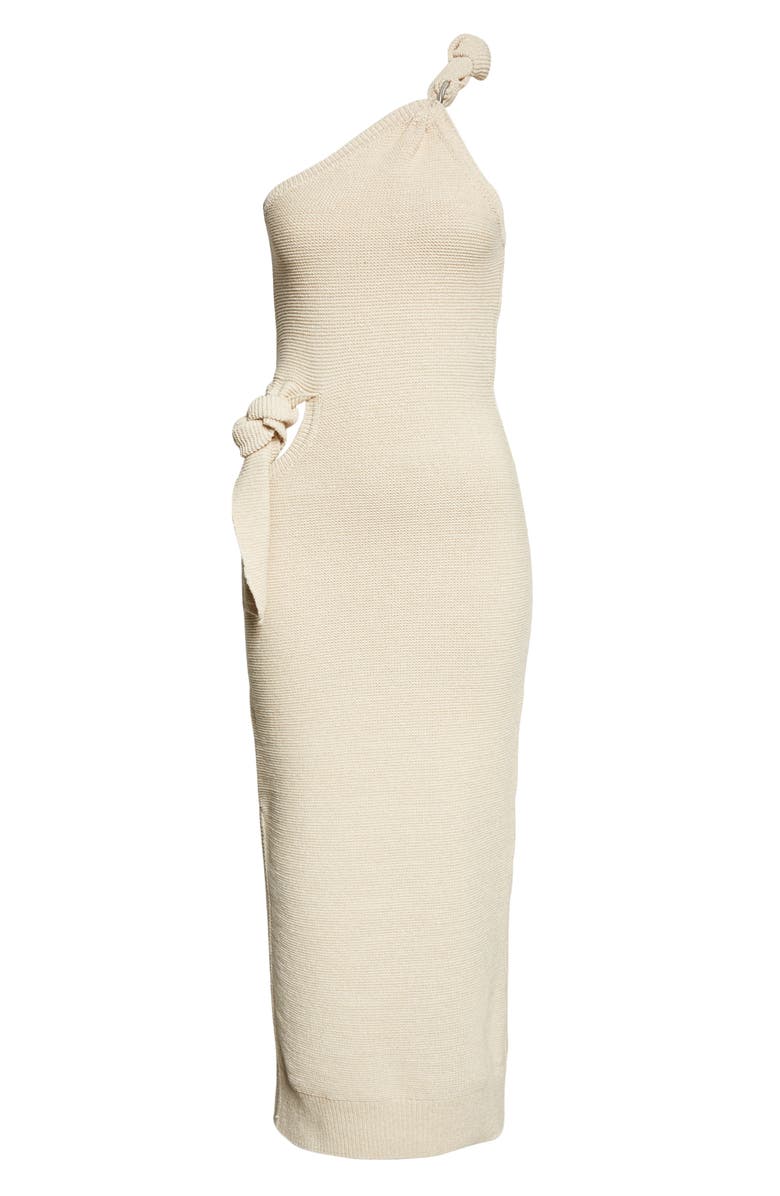 Jacquemus Knot Detail One-Shoulder Links Stitch Dress, Alternate, color,