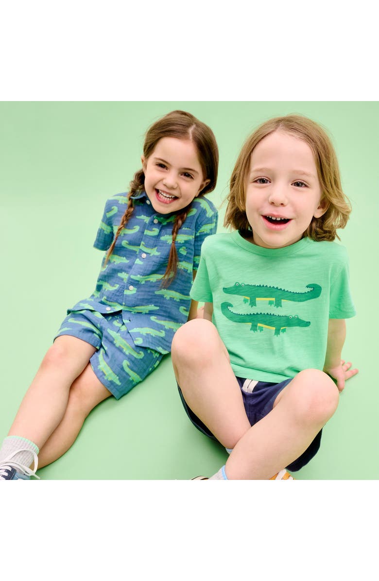 Primary Kids Cotton Gauze Button Down In Pals, Alternate, color, Moonlight Alligators