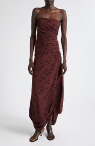 Proenza Schouler Nayara Dot Print Strapless Asymmetric Midi Dress