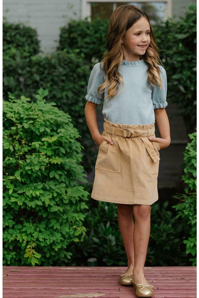 Girls' Corduroy Cinch Waist Skirt, Toddler, Alternate, color, Khaki Fine Wale