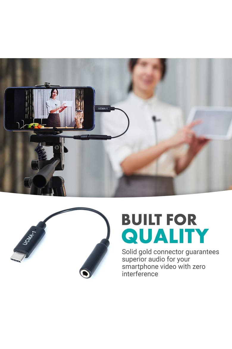 UCMA-1 Female 3.5mm TRS Microphone Adapter Cable to USB Type-C Connector Dongle, Alternate, color, Black