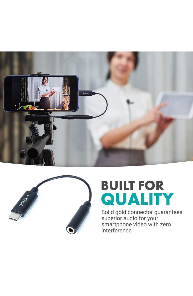 MOVO UCMA-1 Female 3.5mm TRS Microphone Adapter Cable to USB Type-C Connector Dongle, Alternate, color, Black