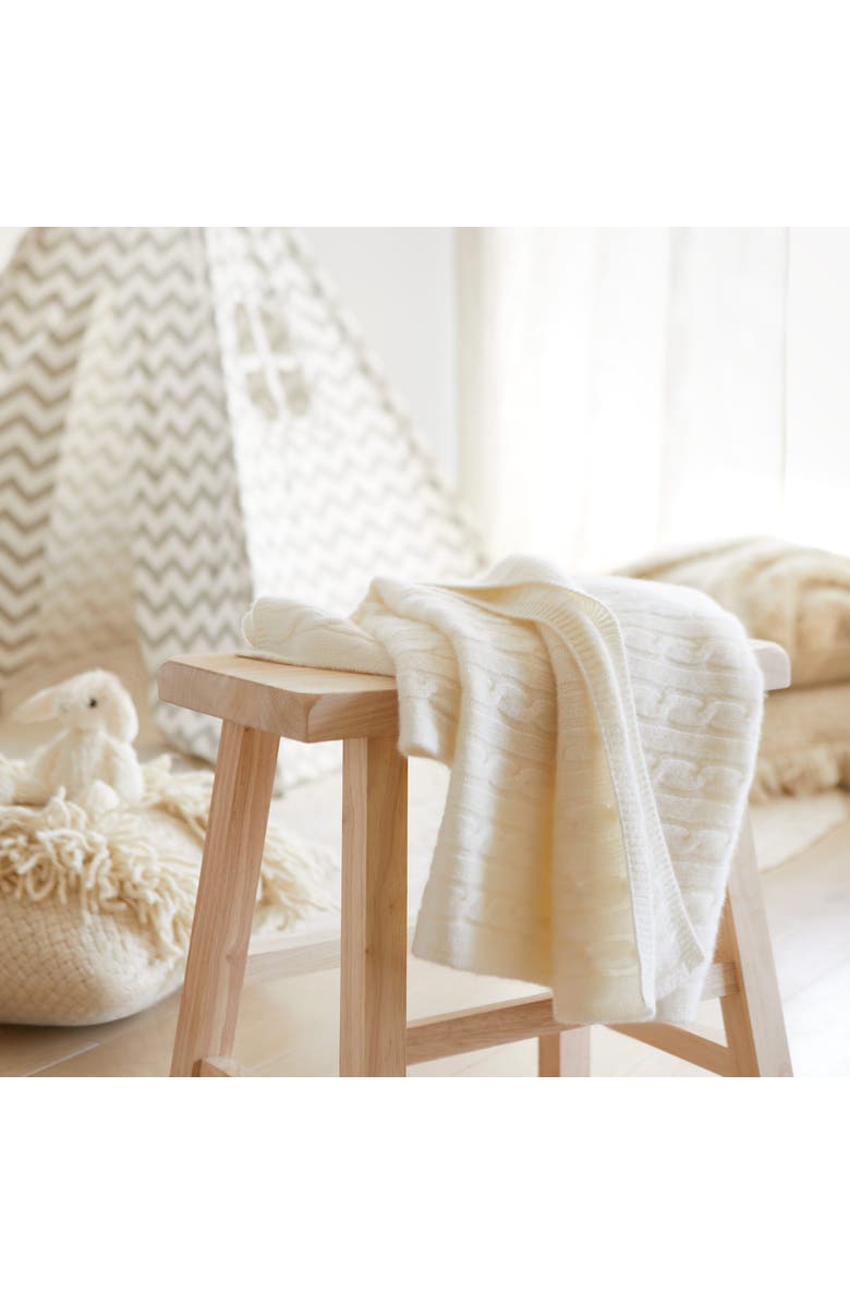 Italic Hallie Cashmere Cable Knit Baby Blanket, Alternate, color, Cream