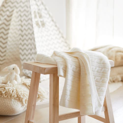 Italic Hallie Cashmere Cable Knit Baby Blanket In Cream