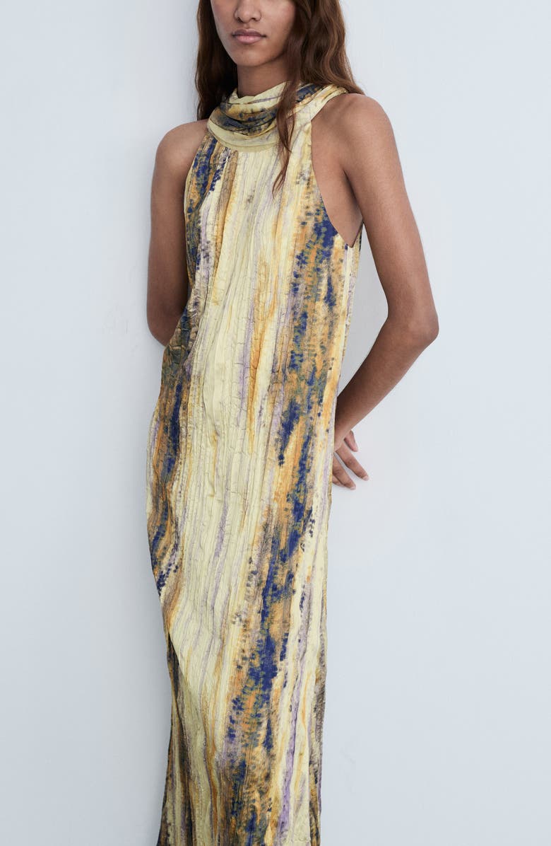 MANGO Tie Dye Textured Satin Maxi Dress, Alternate, color,