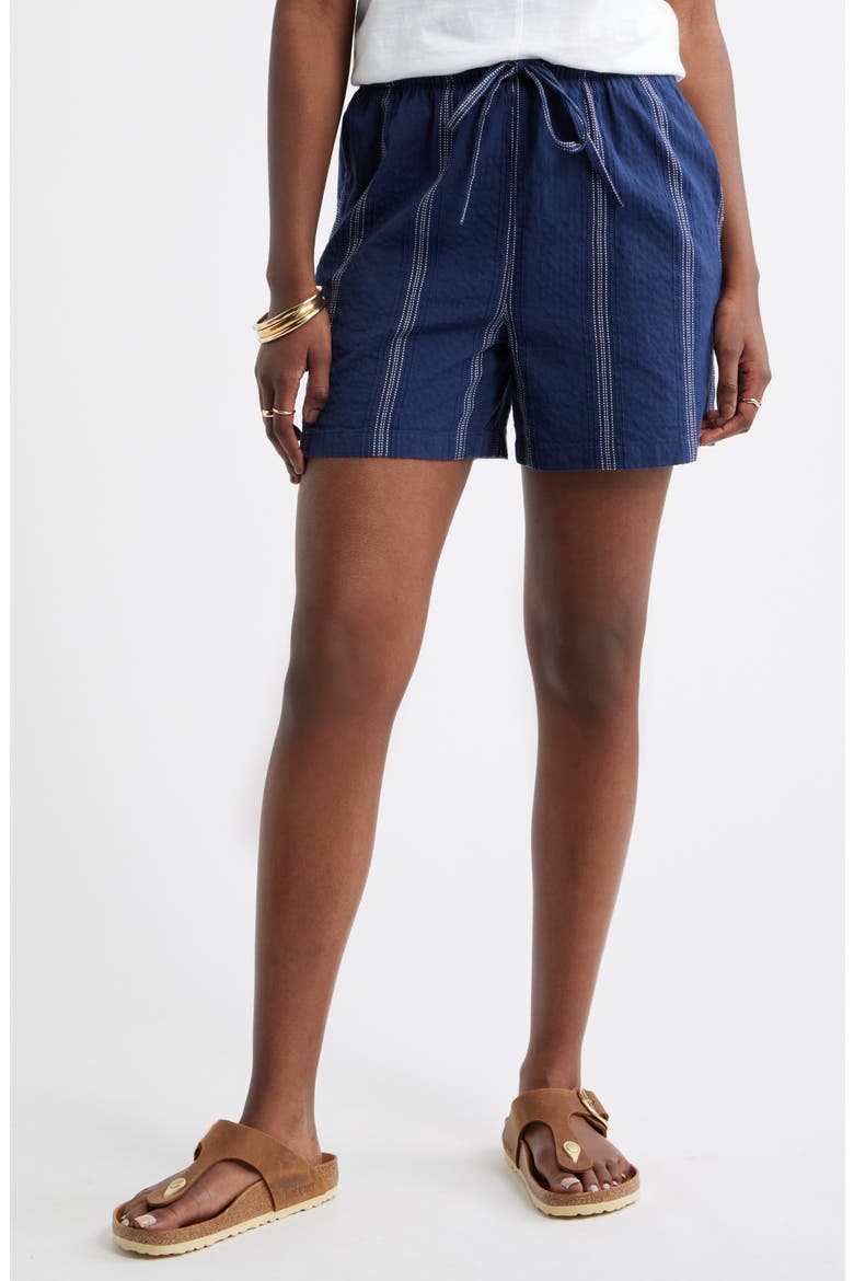 Cotton Blend Dobby Pull-On Shorts, Main, color, NAVY- IVORY STRIPE