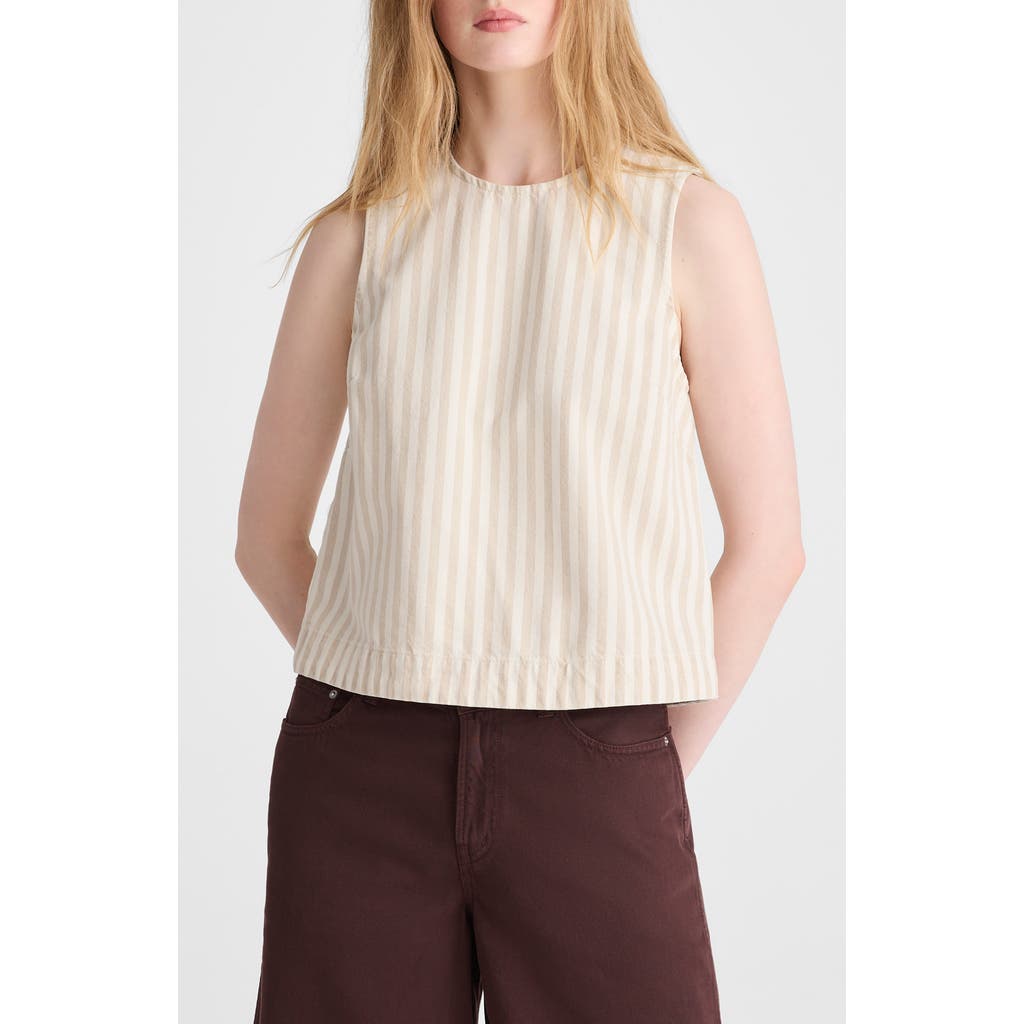 Madewell Stripe Denim Boxy Shell Top in Khaki Sand Stripe at Nordstrom, Size Small