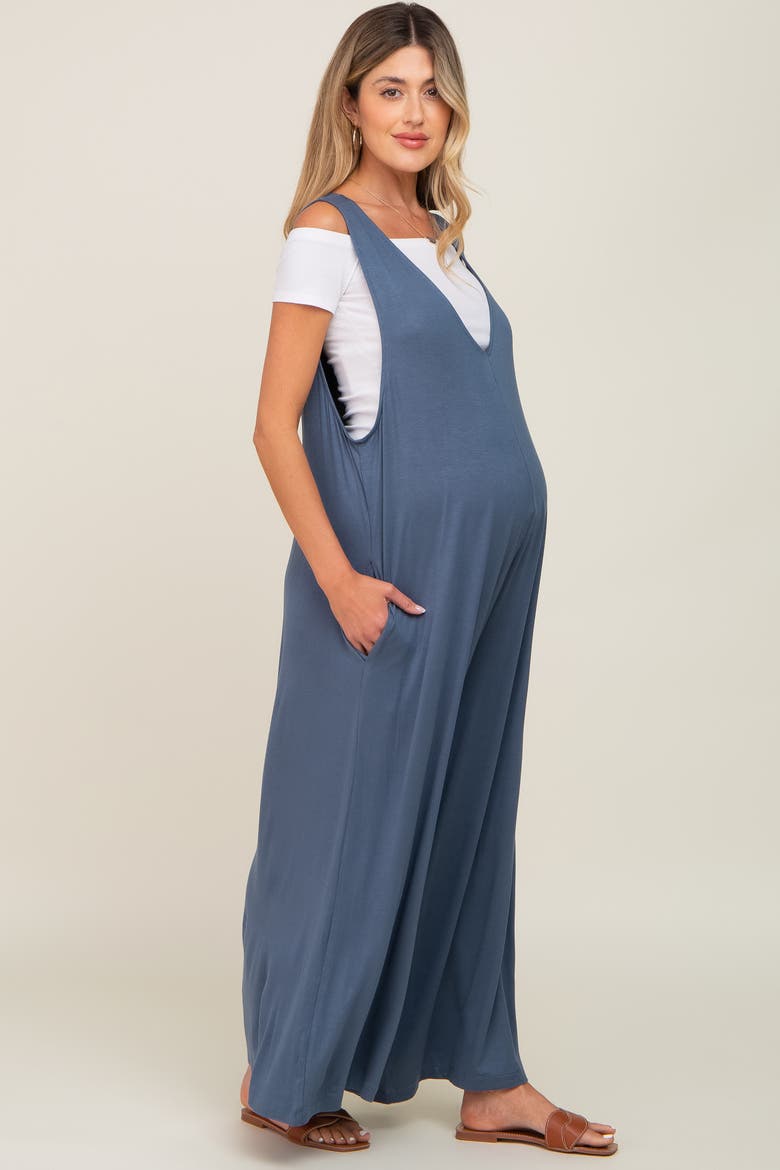 Deep V Sleeveless Wide Leg Jumpsuit, Alternate, color, Blue