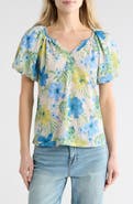 CHENAULT Floral Puff Sleeve Slubbed Jersey Top