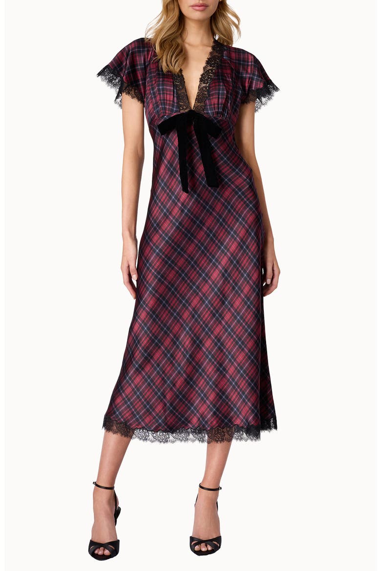 Sandie Silk Midi Dress, Main, color, TARTAN PLAID