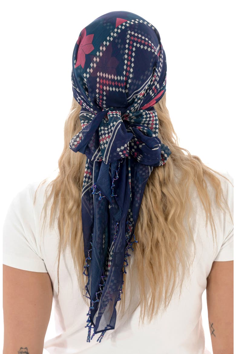 Abstract Print Square Scarf, Alternate, color, BLUE