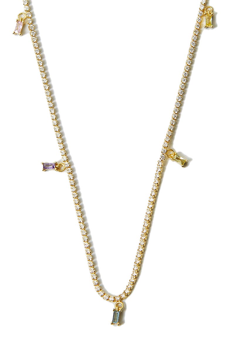 Argento Vivo Sterling Silver Shaky Cubic Zirconia Tennis Necklace, Alternate, color, Gold