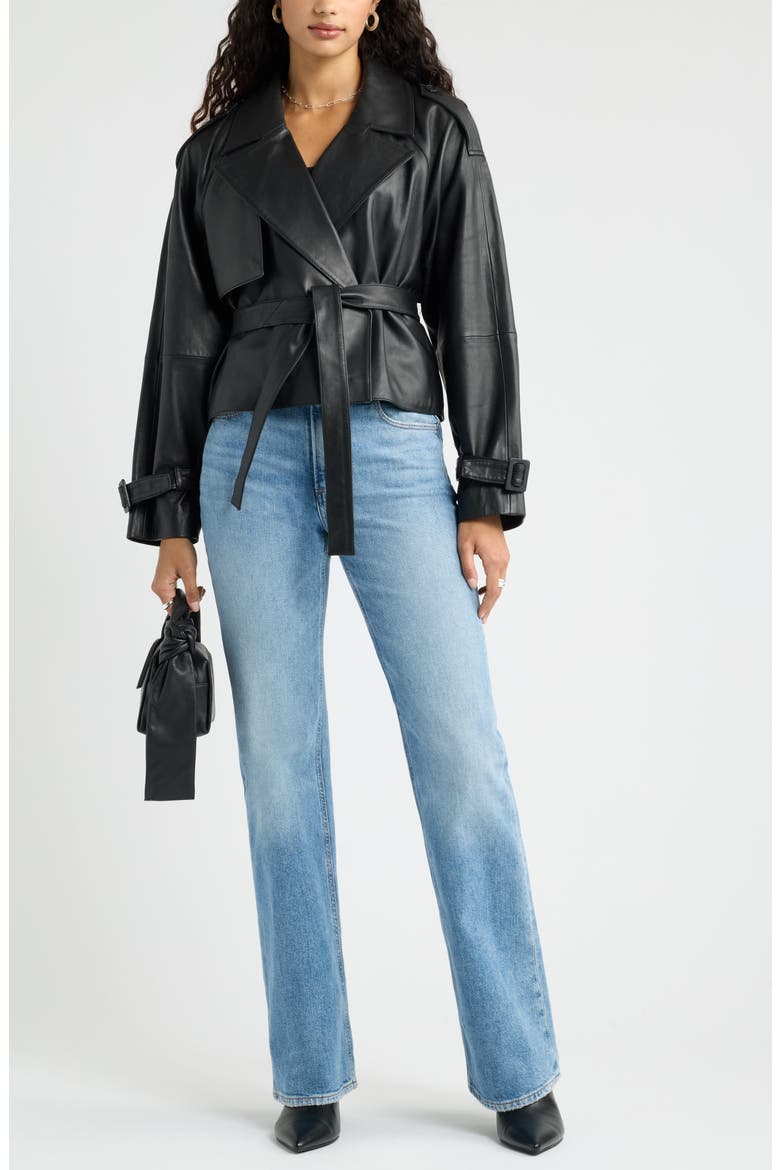 Cropped Leather Trench Jacket, Alternate, color, BLACK