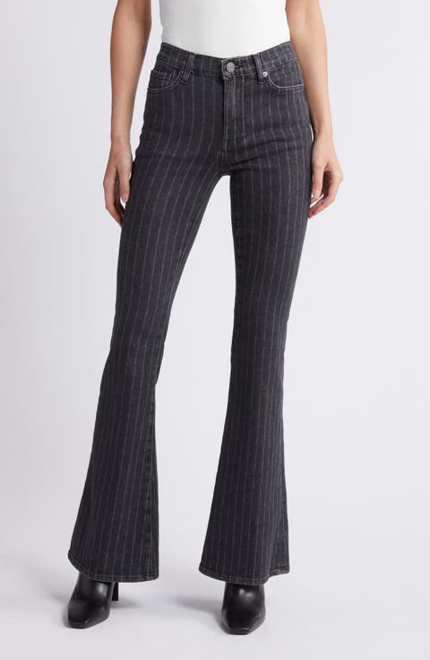 Le High Flare Jeans (Charcoal Pinstripe)