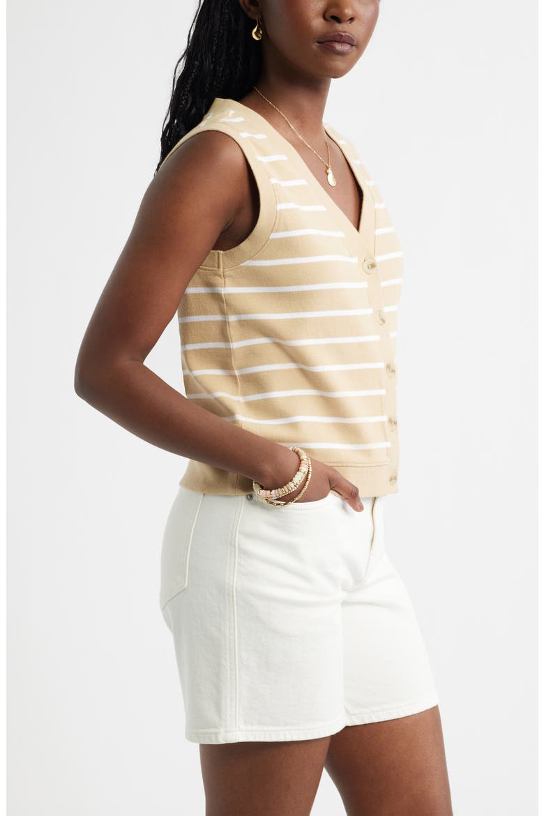 Button Front Knit Tank, Alternate, color, TAN WHITE STRIPE