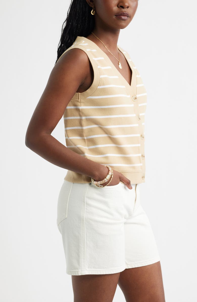 Caslon<sup>®</sup> Buttoned Sweater Tank, Alternate, color, Tan White Stripe