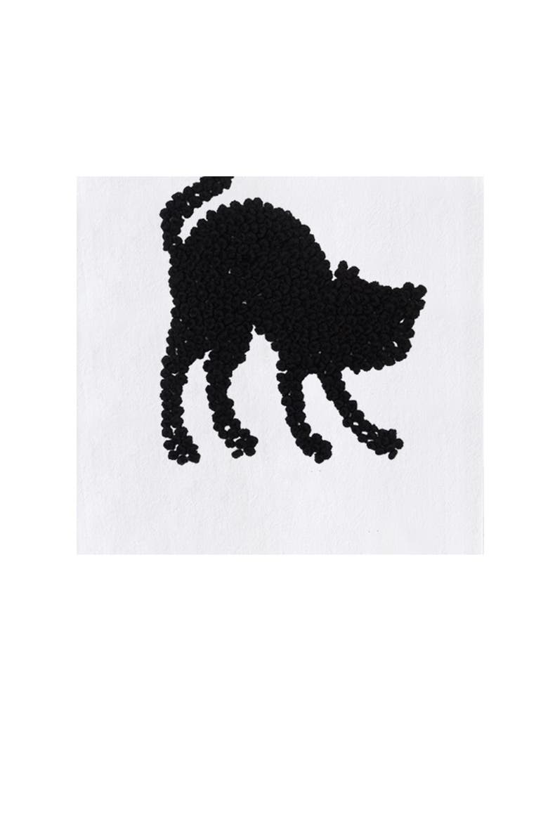 Halloween Black Cat French Knot 100% Cotton Flour Sack Dishtowel, Alternate, color, Black