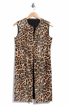 Leopard Print Genuine Calf Hair Sleeveless Jacket