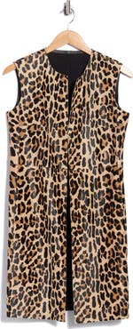 Longchamp Leopard Print Genuine Calf Hair Sleeveless Jacket