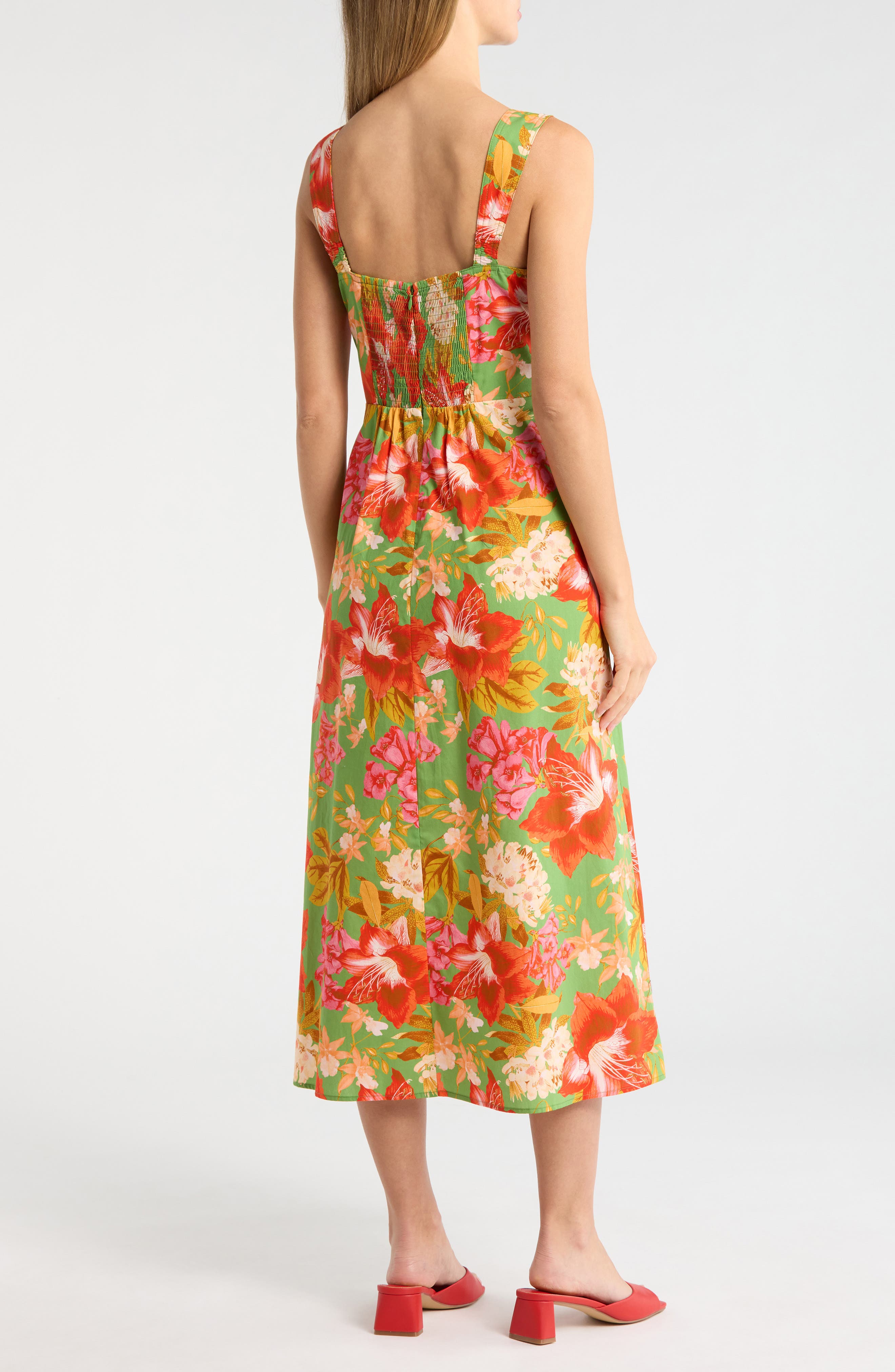 Floral Print Cotton Poplin Midi Dress - image 2