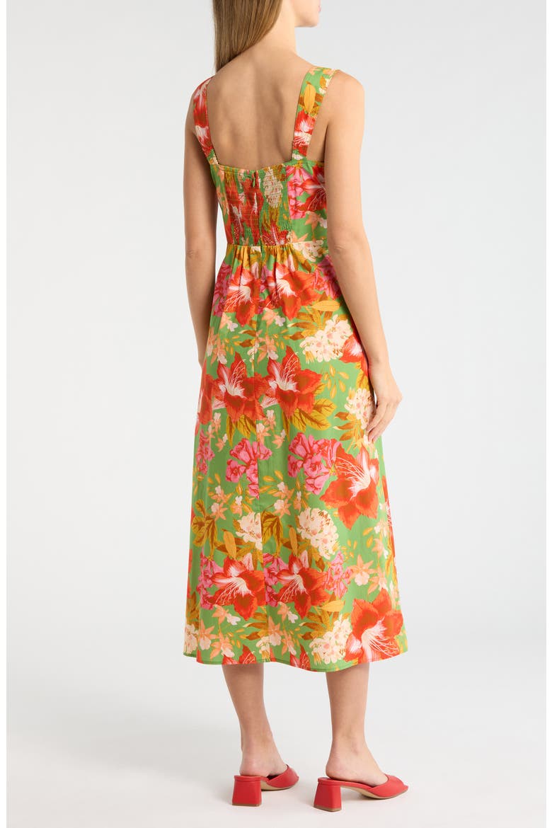 Floral Print Cotton Poplin Midi Dress, Alternate, color, GREEN MULTI