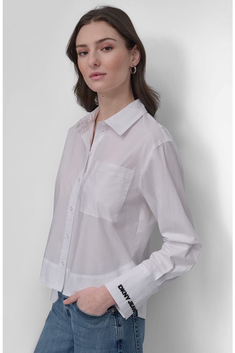 Long Sleeve Cropped Button Up Shirt, Alternate, color, WHT/ BLACK