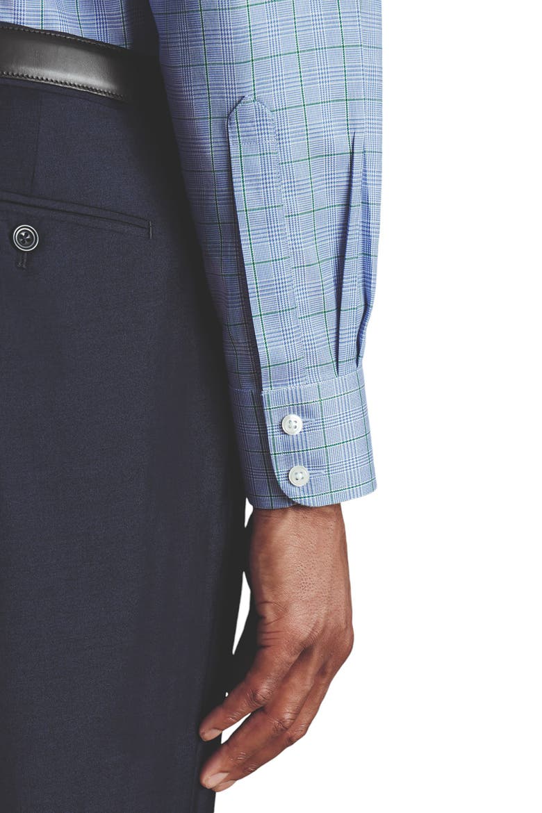 Prince Of Wales Check Non-Iron Twill Slim Fit Shirt Double Cuff, Alternate, color, Indigo Blue
