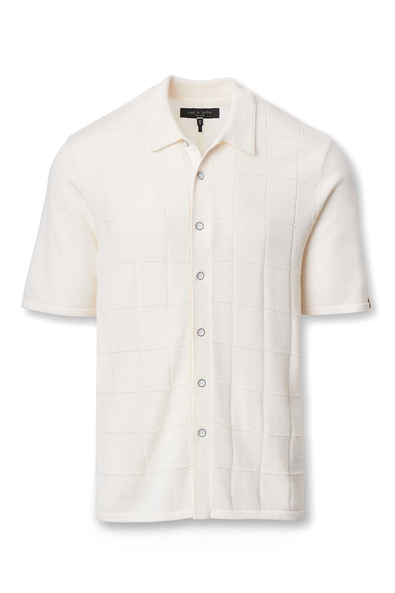 Dalton Wool Blend Short Sleeve Knit Button-Up Shirt, Alternate, color, IVORY