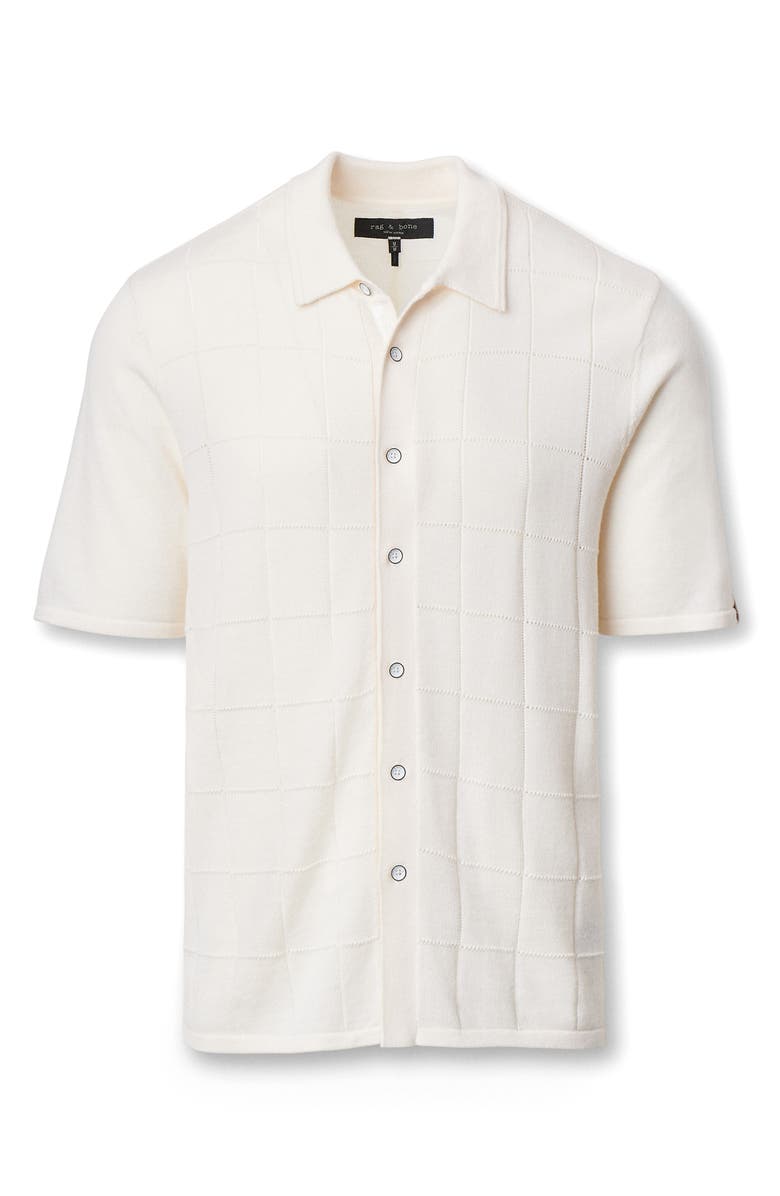 rag & bone Dalton Wool Blend Short Sleeve Knit Button-Up Shirt, Alternate, color, Ivory