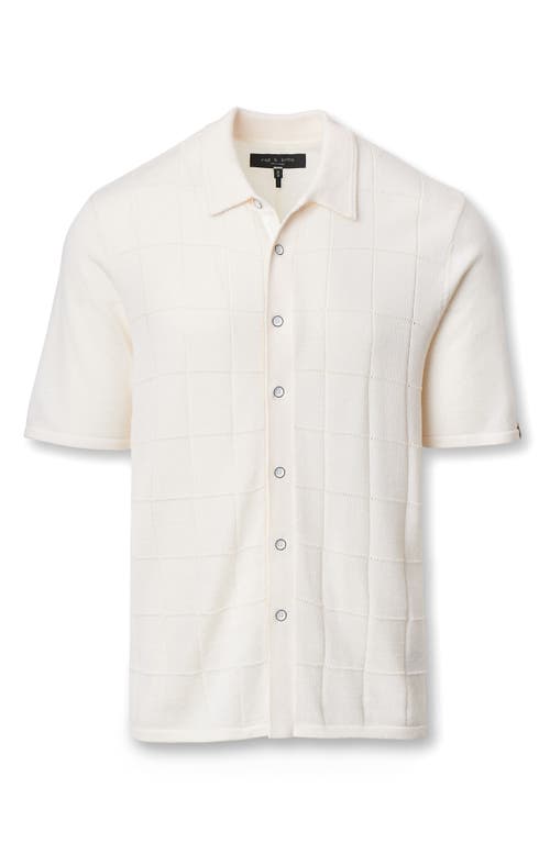 Rag & Bone Dalton Wool Blend Short Sleeve Knit Button-up Shirt In White