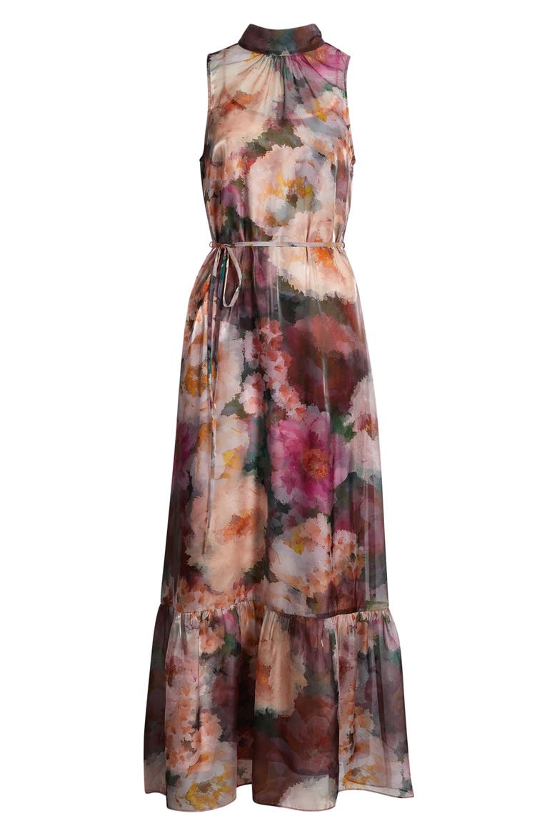 Tie Neck Organza Dress, Alternate, color, PINK/ WINE MULTI