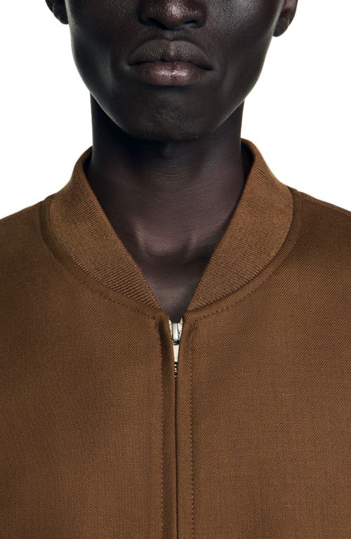 Sandro Mens Tobacco Brown Regular-fit Ribbed-collar Wool-blend Bomber Jacket In Brown