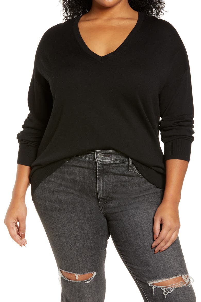 V-Neck Sweater, Main, color, BLACK