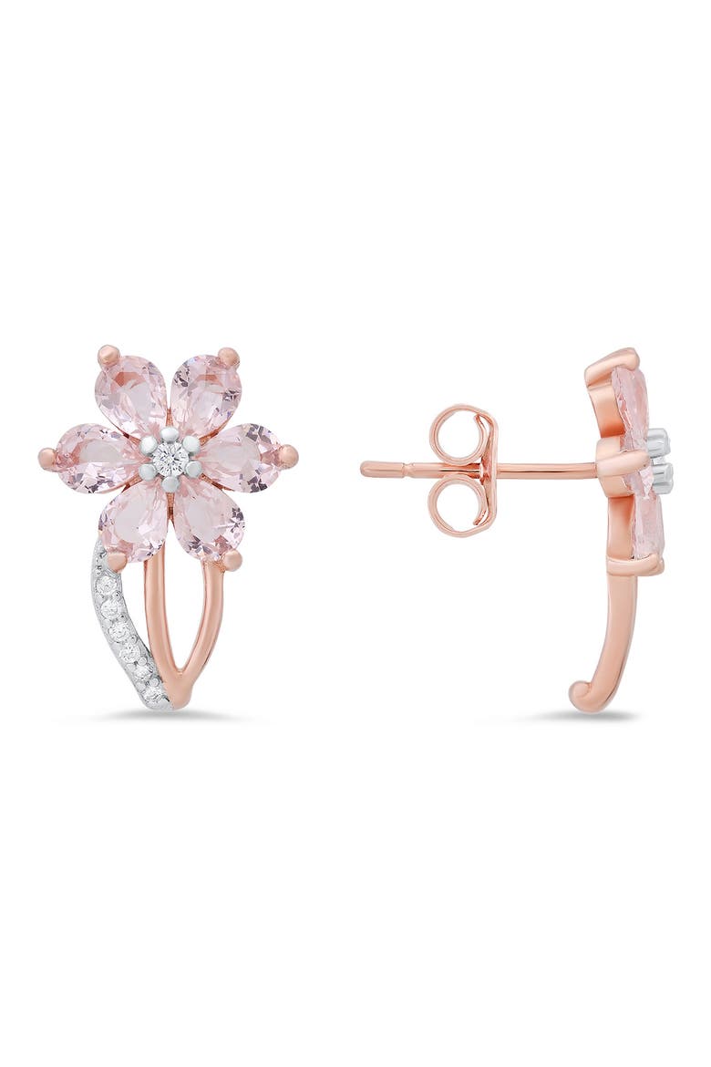 Two-Tone Simulated Morganite & CZ Flower Stud Earrings, Main, color, ROSE GOLD