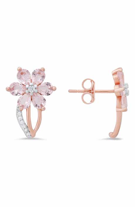 Queen Jewels Two-Tone Simulated Morganite & CZ Flower Stud Earrings