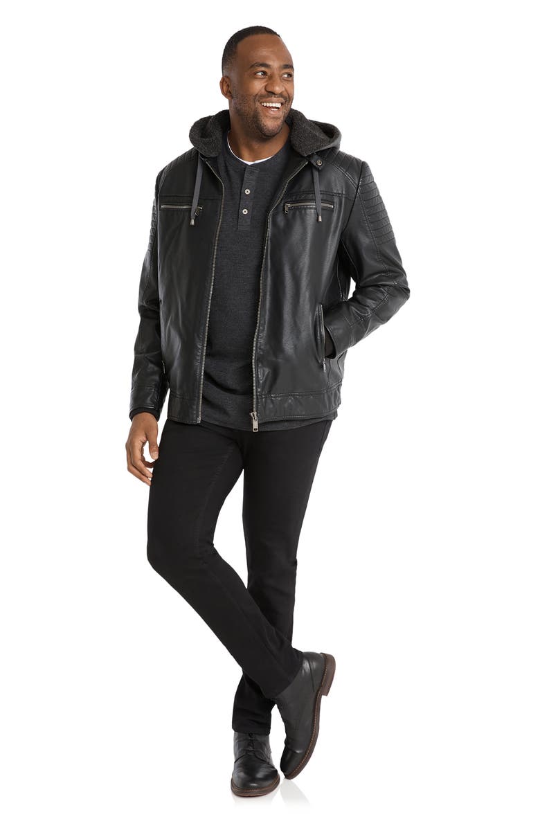 Johnny Bigg Dane Faux Leather Biker Jacket with Removable Hood, Alternate, color, 