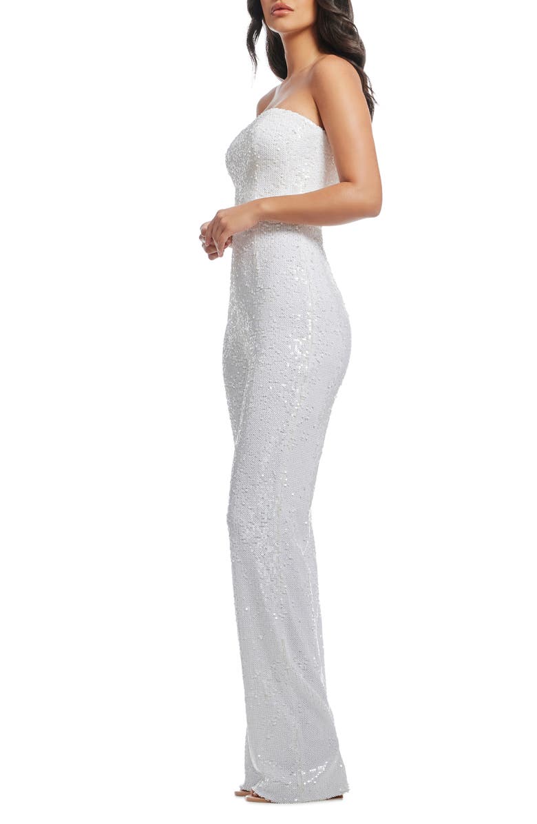 Dress the Population Andy Sequin Strapless Jumpsuit, Alternate, color, White Multi