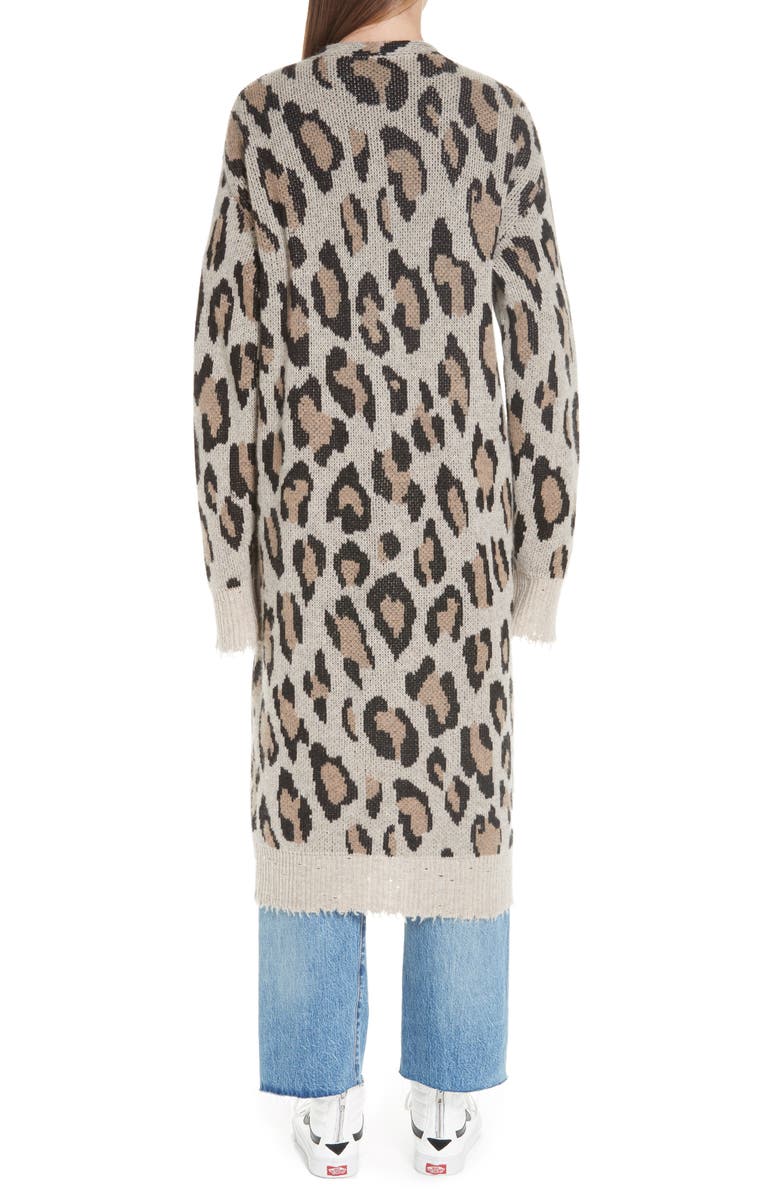 R13 Long Leopard Cashmere Cardigan, Alternate, color,
