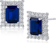 CZ by Kenneth Jay Lane Emerald Cut CZ Pavé Halo Stud Earrings