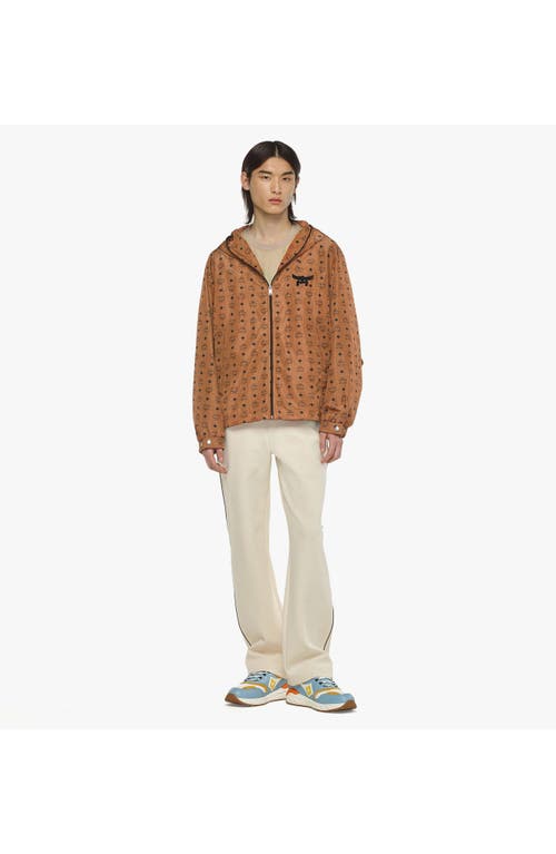 Mcm Monogram-printed Zipped Hooded Jacket In Brown