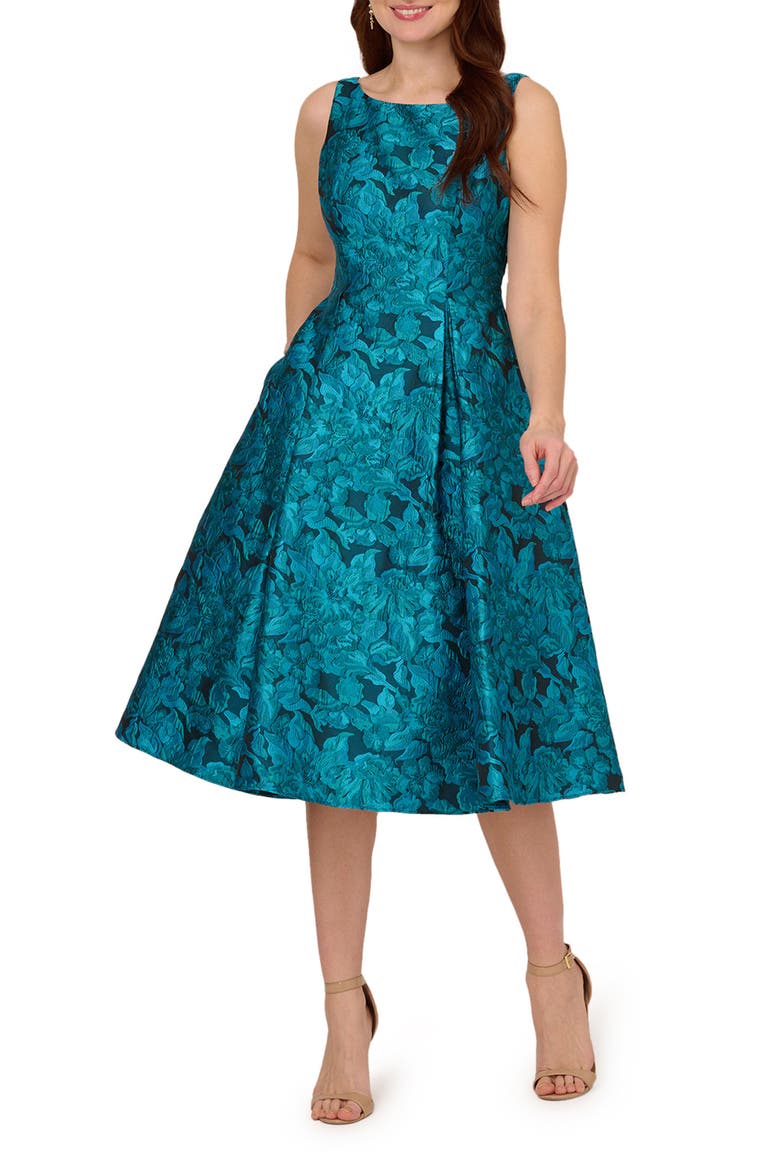 Floral Tapestry Fit & Flare Midi Cocktail Dress, Main, color, BLUE MULTI