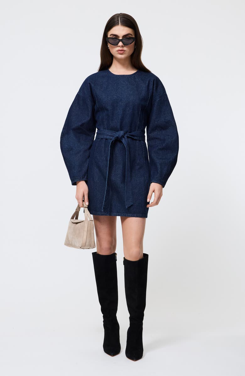 French Connection Leighton Tie Waist Long Sleeve Minidress, Alternate, color, Dark Indigo